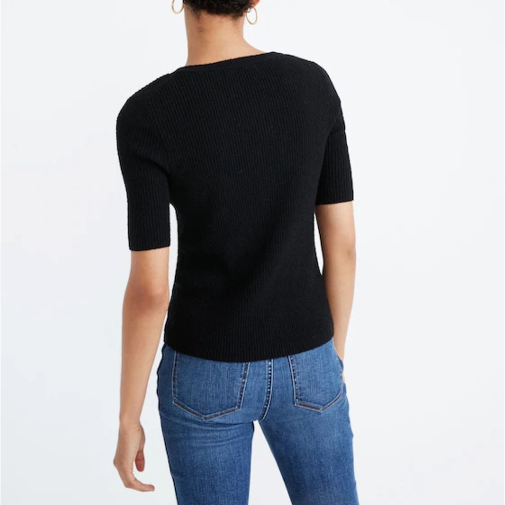 Madewell Hester Short-Sleeve Cardigan Sweater Ribbed Knit True Black size Small - Picture 2 of 7